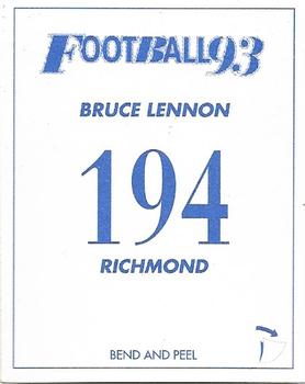 1993 Select AFL Stickers #194 Bruce Lennon Back